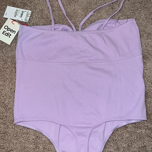 Open Edit Cut Out Body Suit in Purple Bloom - Picture 5 of 8